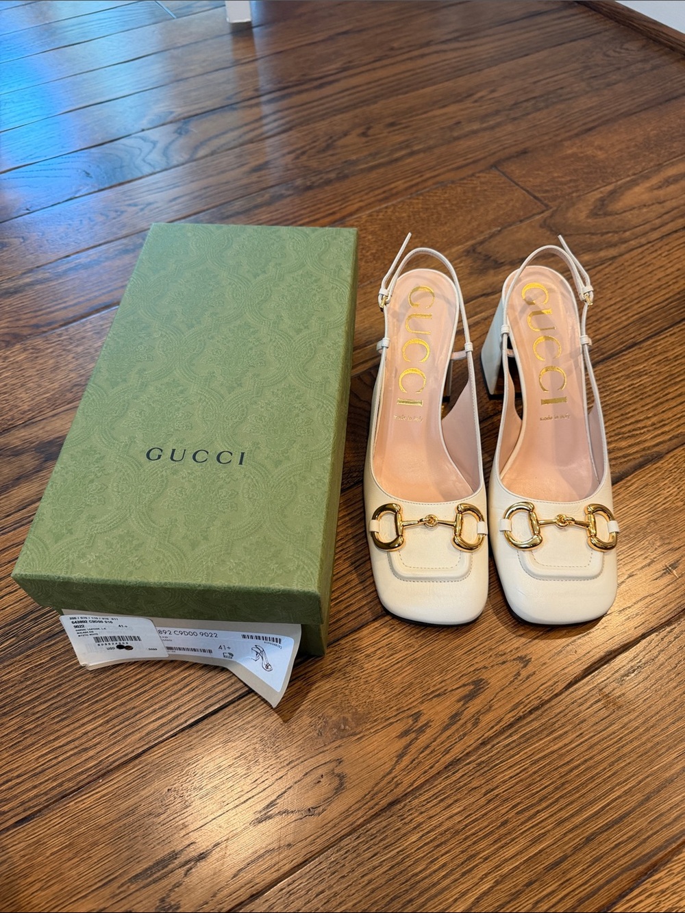 Gucci Cream Leather Horsebit Slingback Heels